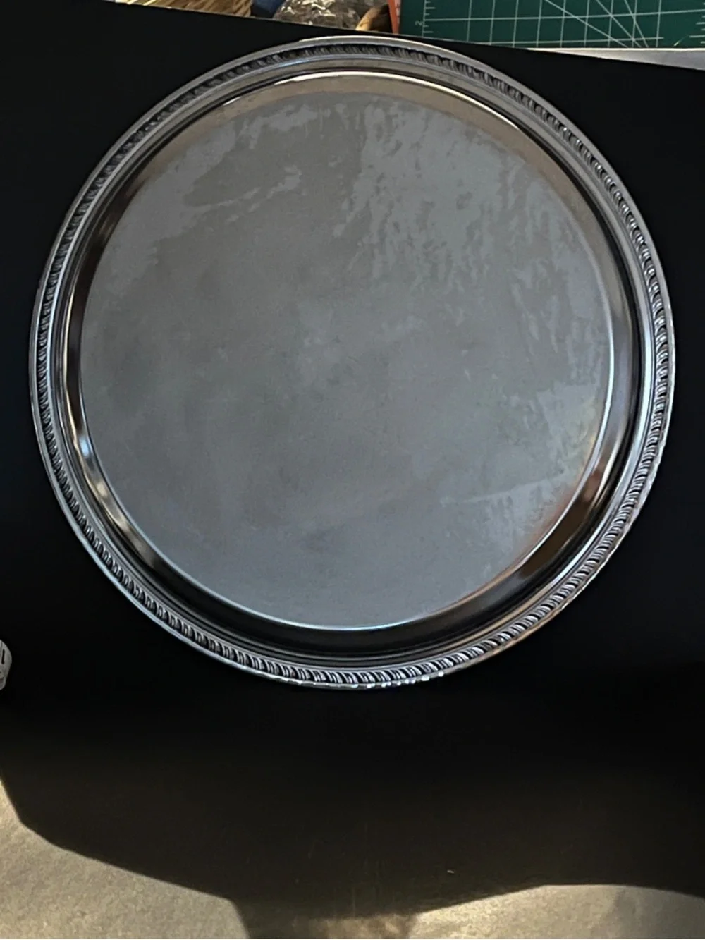VTG Irvinware Chrome Plated 12.5 Inch Round Serving Tray Etched Design Made USA